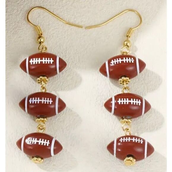 NWT 3 Tier Football Game Day Dangle Drop Hook Earrings - Picture 2 of 5